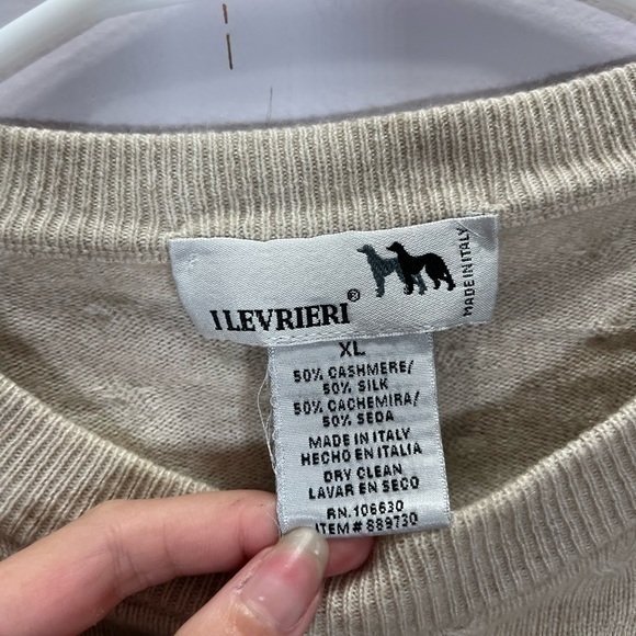 I Levrieri Men’s Beige Cashmere Silk Blend Cable Knit Crewneck Sweater - Picture 8 of 12